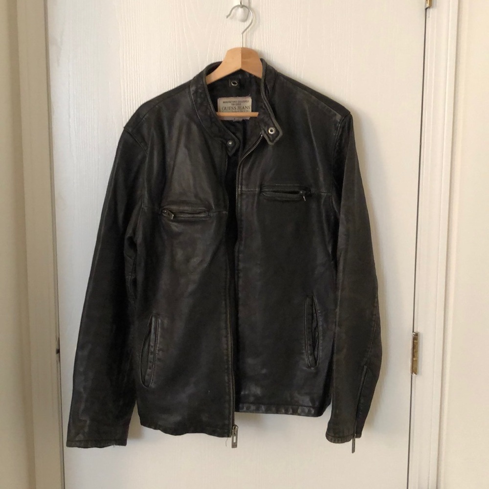 Guess Lambskin Leather Moto Jacket